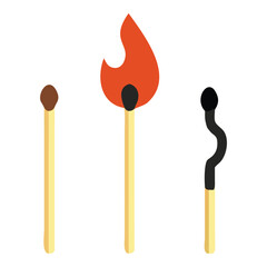 Matches Burning Process Ignition Stages Flat Vector Illustration