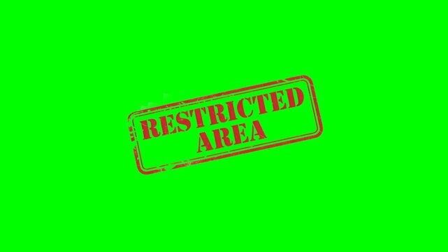 Restricted Area: rubber stamp seal label animation on a green screen background for marking no-entry zones, security areas and access-controlled locations