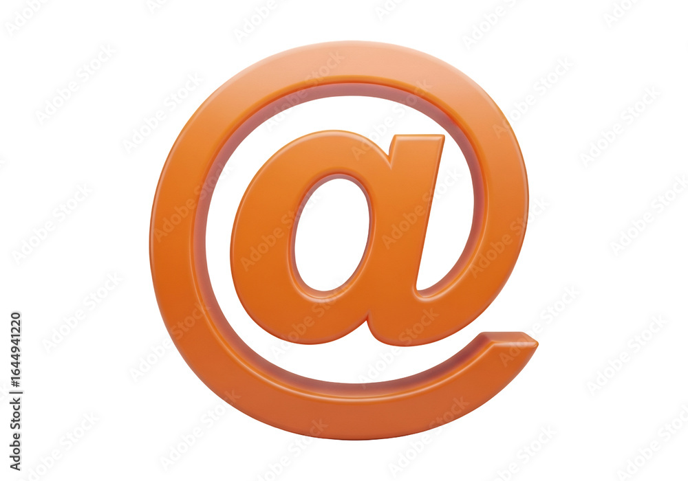 Aufkleber orange at symbol in 3d rendering on transparent background for digital communication concepts