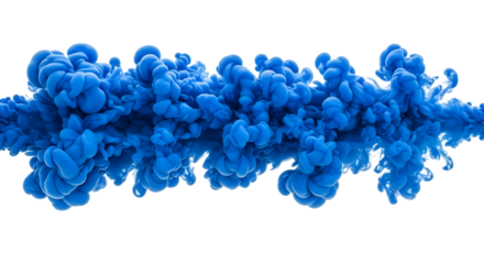 Vibrant blue ink cloud swirling and expanding in water isolated on a transparent background abstract