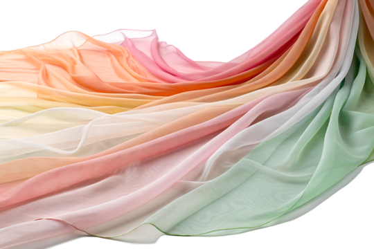 Vibrant Rainbow Ombre Fabric Drape Flowing Silk Texture Isolated on White