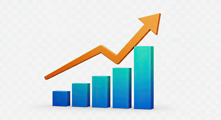 business graph with golden coins on transparent background 