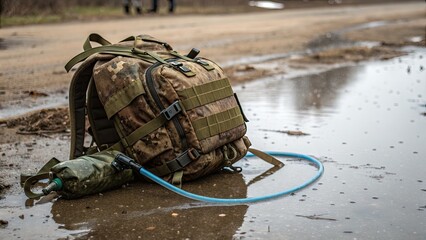 Tactical backpack with hydration system in a rugged environment