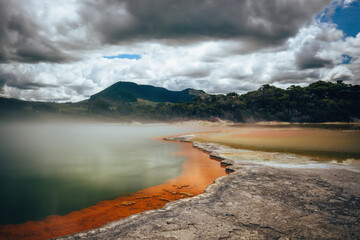 So called Champagne pool in the Wai-O-Tapu geothermal area in New Zealand, near Rotorua