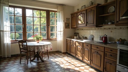Cozy kitchen with natural light and rustic decor