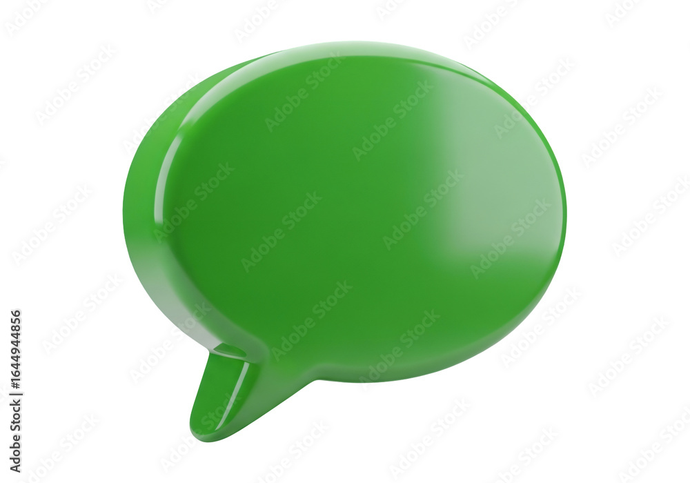 Poster shiny green speech bubble chat icon on transparent background for communication design and online co