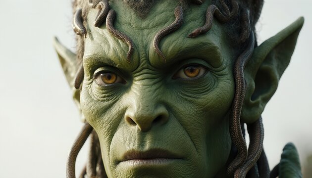 Green humanoid character with pointed ears and serious expression  