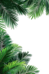 Naklejka premium Tropical leaves frame, vibrant greens, dark center