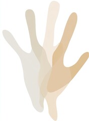 Three overlapping, translucent hands in light beige and off-white hues