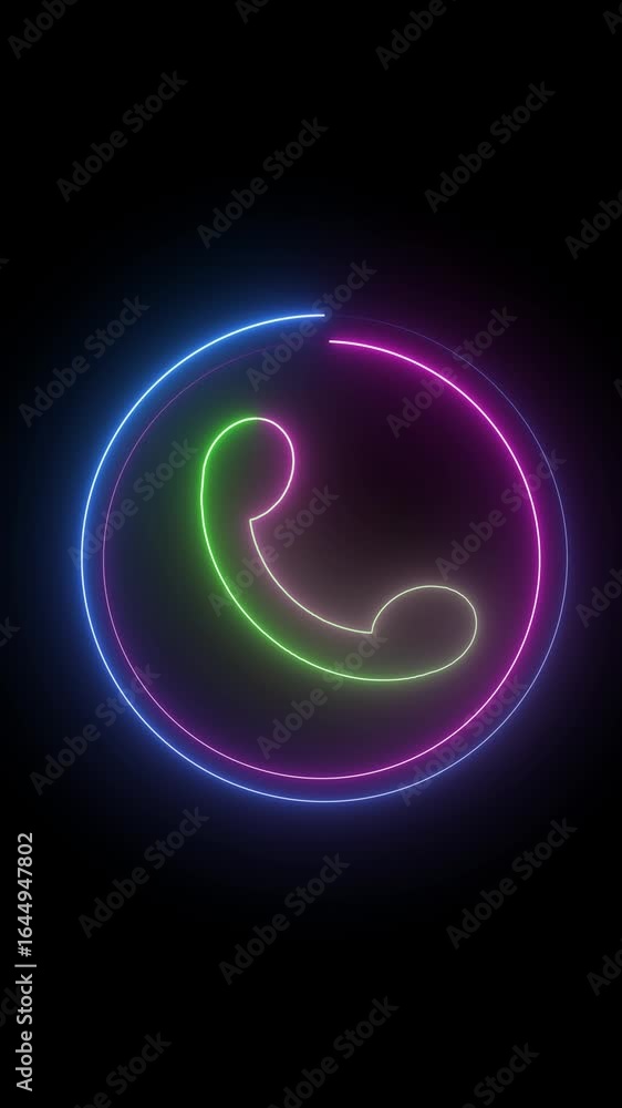 Poster neon contact phone icon in circular frame vertical. glowing neon phone symbol in a circular gradient