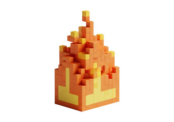 Fototapeta premium Stylized Orange and Yellow Voxel Fire Illustration with Retro Pixel Art Style on a Black Background
