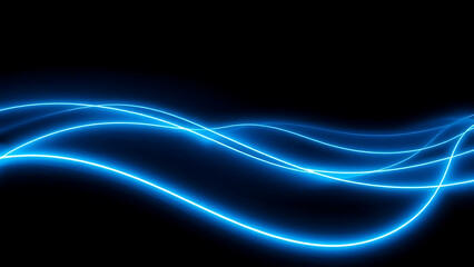 Neon Blue Wave Lines on Black Futuristic Abstract Wallpaper