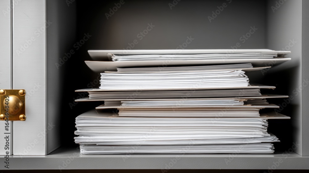 Aufkleber clean and organized folders stacked neatly on a simple shelf