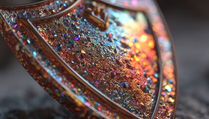 Close-up of a shimmering, ornate shield