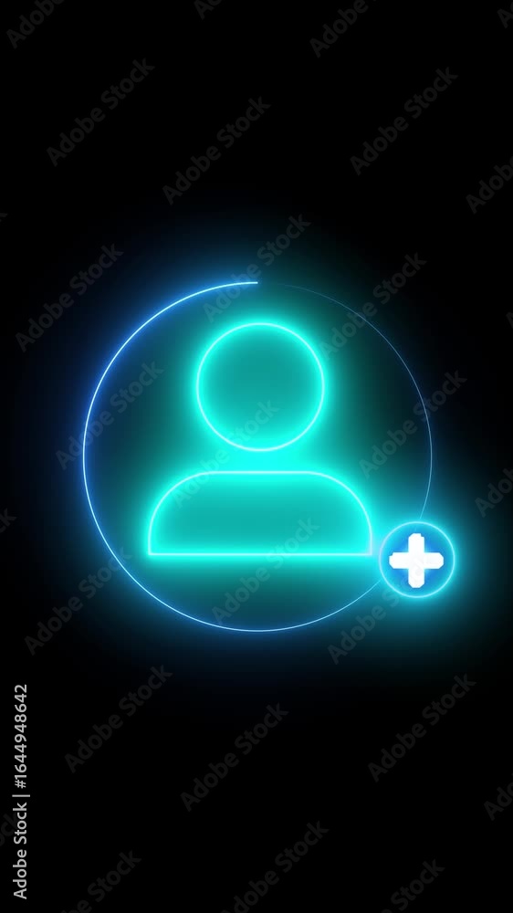 Aufkleber glowing avatar user icon animated symbol vertical video. neon glowing add user icon animation agains