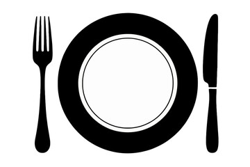 Silhouette of fork knife and spoon utensils in black kitchen cutlery image for dining design