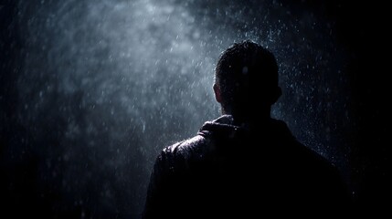 Solitary figure standing in the rain