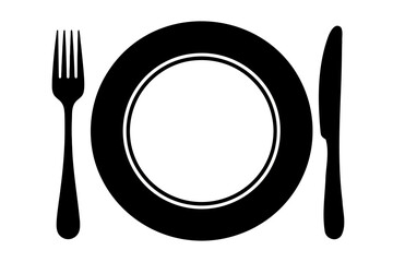 Minimalist dining set illustration with fork knife and plate for modern kitchen decor style