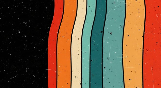 Vibrant Retro Wavy Stripes Background with Distressed Texture: Nostalgic 70s Color Palette Abstract Design