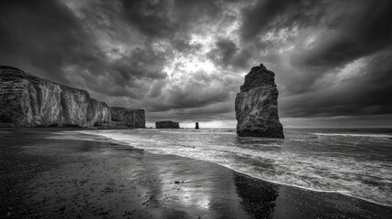 Coastal Cliffs Black and White Landscape