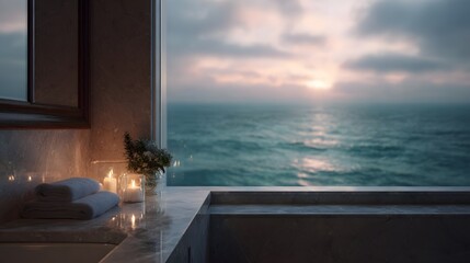Luxury yacht bathroom with breathtaking ocean view