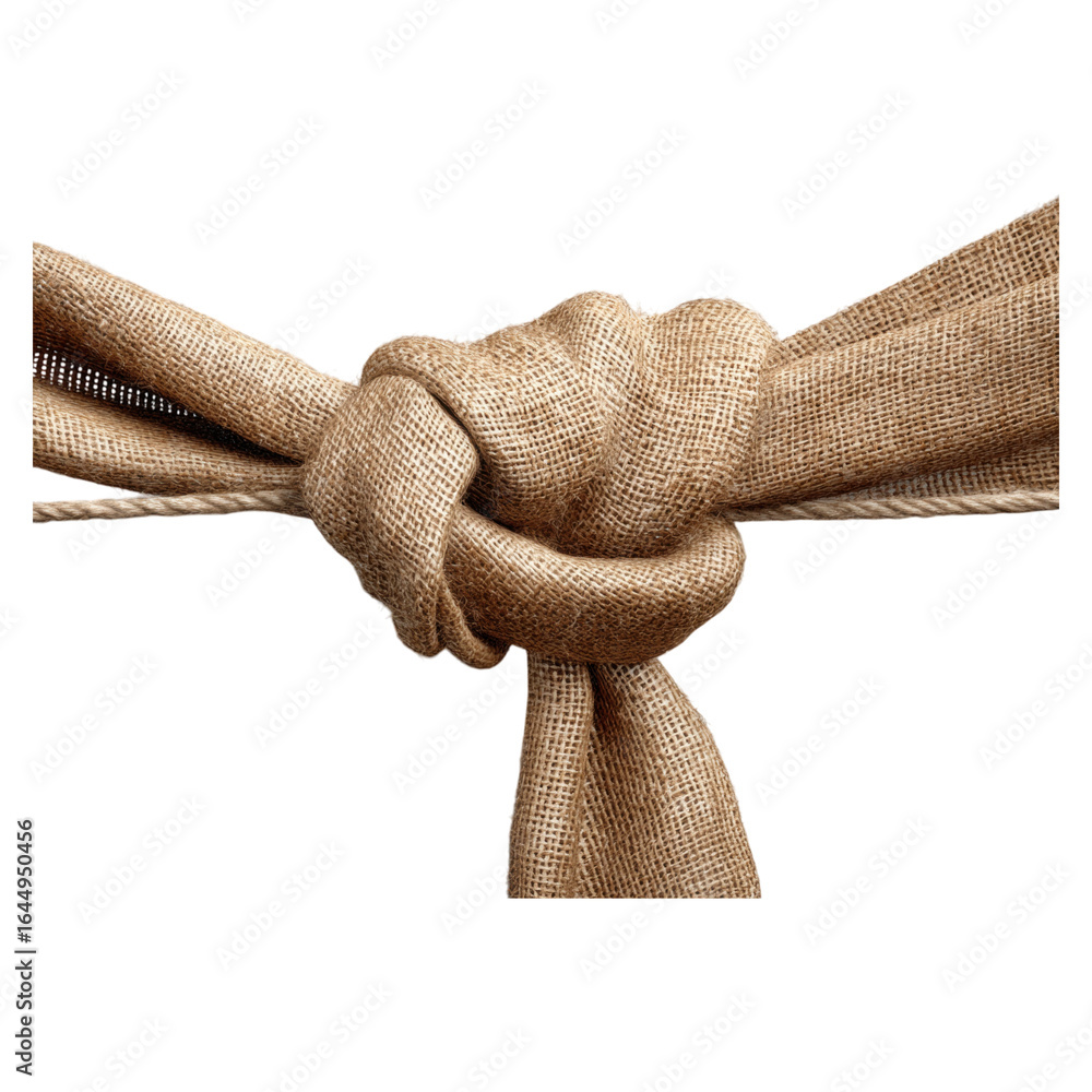 Poster textured burlap flag mockup with simple knot tied design