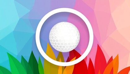 Golf ball in a circle, colorful background