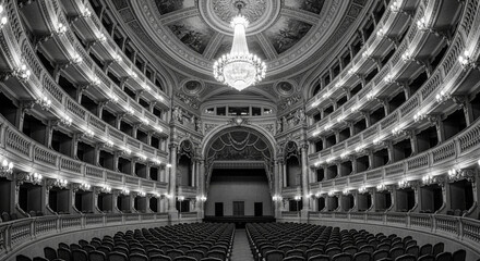 Grand opera house interior in monochrome tones