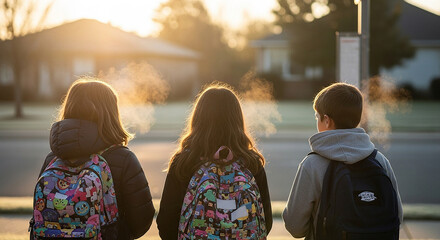 Kids Waiting for School on a Chilly Morning