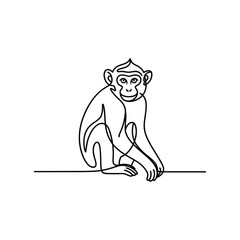 A single black line drawing of a monkey sitting primate animal