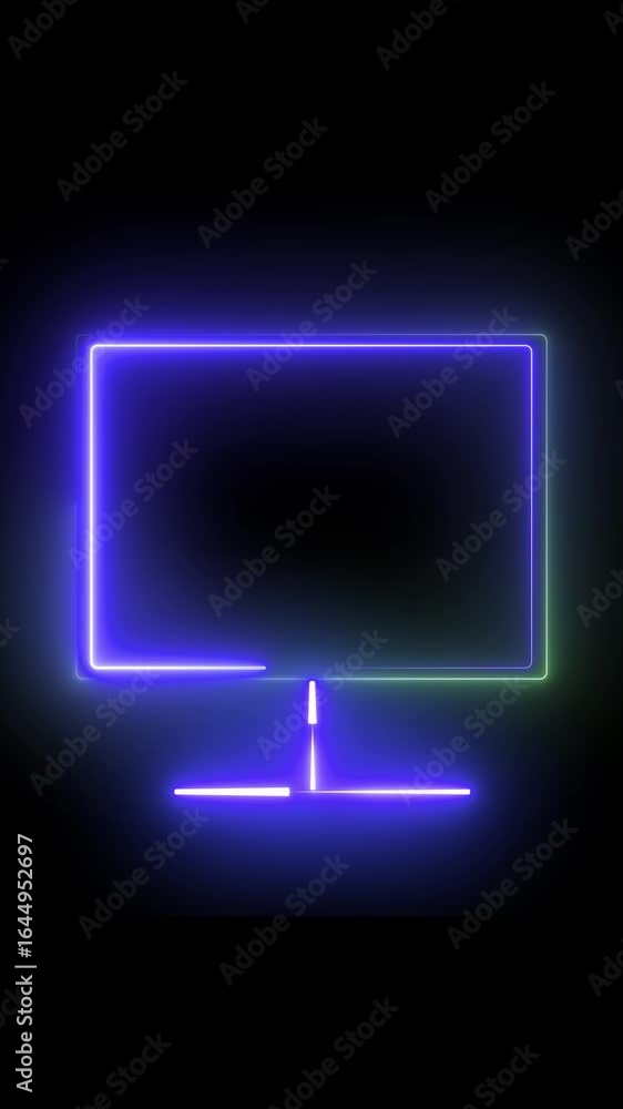 Aufkleber neon computer monitor icon for digital technology vertical video. animated neon computer monitor glo