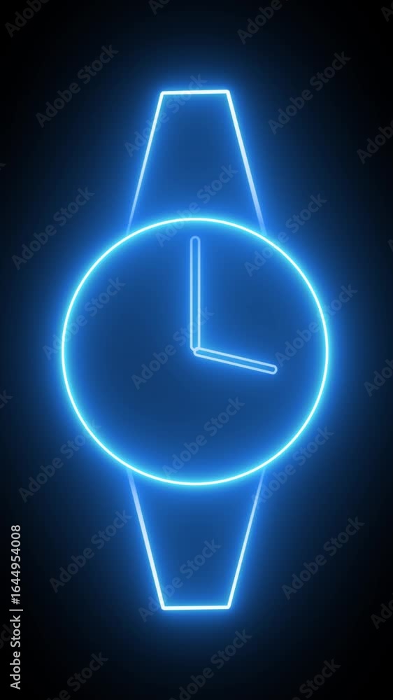 Aufkleber animated glowing neon watch design with digital time vertical video. glowing neon watch design with 
