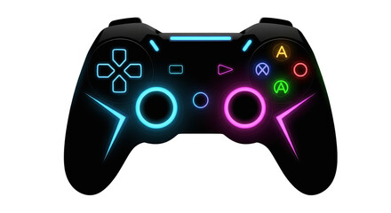 Neon illuminated game controller isolated PNG with Transparent Background