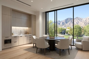 Modern dining area with mountain view