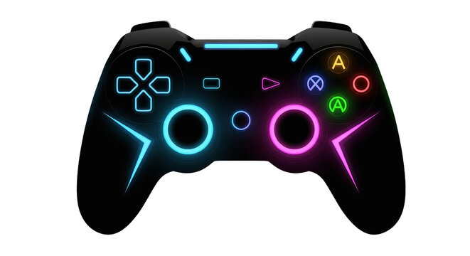 Neon illuminated game controller isolated PNG with Transparent Background