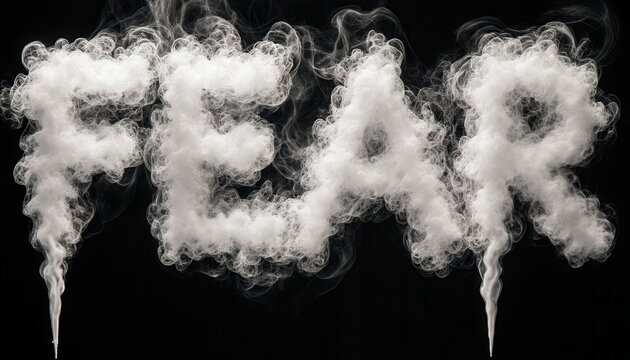 Word "FEAR" created with smoke on black background for Halloween