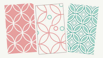 Three patterned rectangles with interlocking circles and geometric shapes design illustration created with generated ai