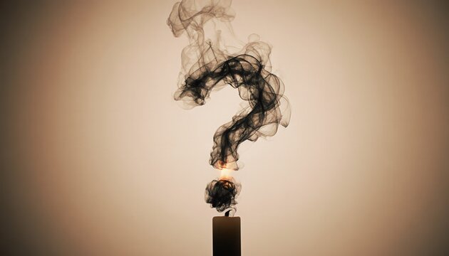 Smoke forming a question mark above a burning candle on a table - Powered by Adobe