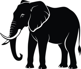 Fototapeta premium Black Elephant Silhouette Vector Illustration with Tusks
