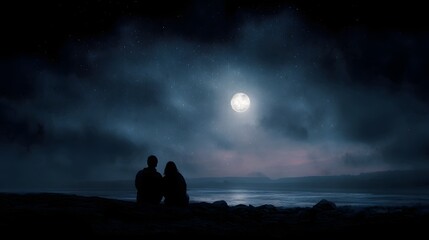 Fototapeta premium Couple stargazing under a moonlit sky