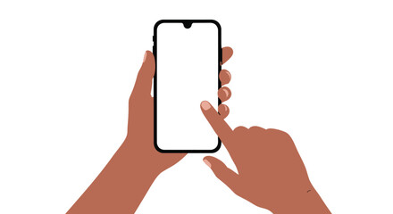 Hands holding a smartphone with a blank white screen display