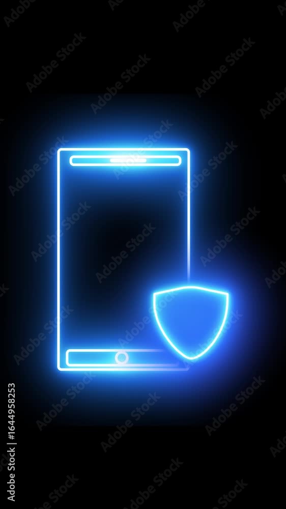 Aufkleber animated smartphone and shield icon for digital data safety vertical video. glowing neon smartphone 