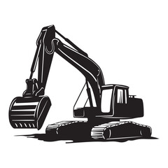 Silhouette of a large excavator machine in a construction or digging operation.