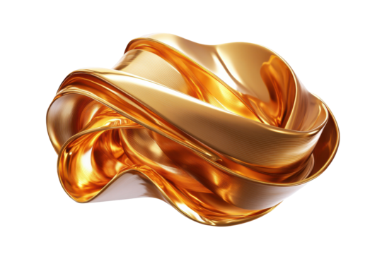Abstract golden knot sculpture isolated on transparent background. Elegant golden ribbon curl design with a smooth texture and luxurious metallic sheen isolated on white background. - Powered by Adobe