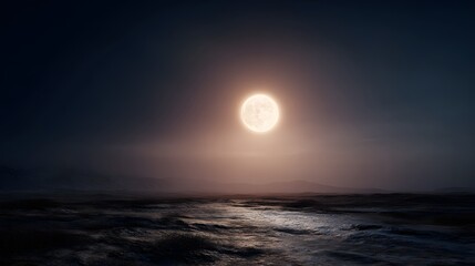 Serene desert landscape under a bright full moon