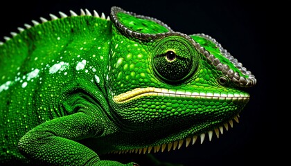 Obraz premium Close-up of a vibrant green chameleon (1)