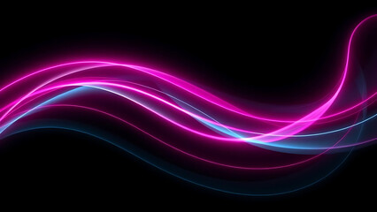 Magenta and Teal Light Flow Lines on Black Futuristic Wallpaper