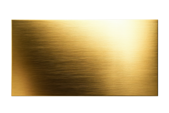 Brushed gold metal texture with horizontal lines isolated on transparent background. Brushed gold metal panel with a reflective surface and subtle lines isolated on white background.