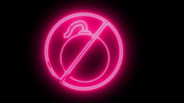 prohibited icon and bomb icon with neon effect
