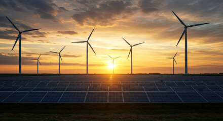 wind turbines at sunset
